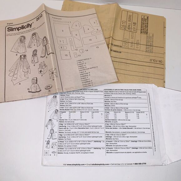 Simplicity Pattern 2610 Bridal Veil Accessories Capelet Ring Pillow Bag One Size - Picture 4 of 9